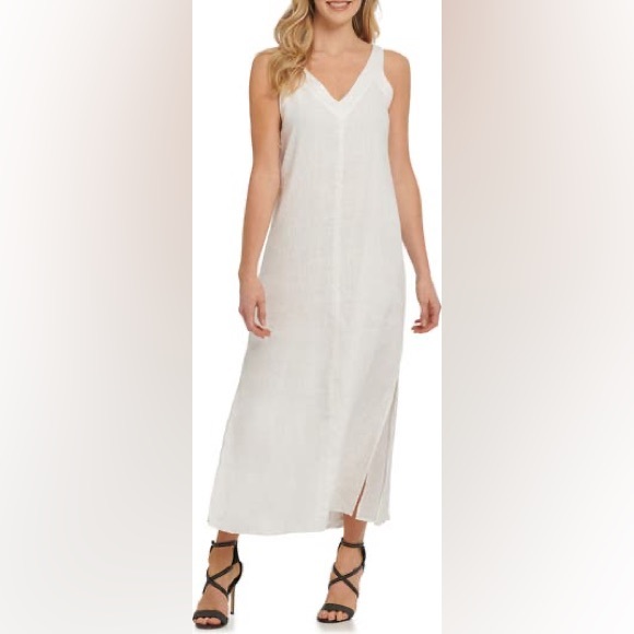 NWT $115 DKNY Linen V-neck Linen Midi - Picture 4 of 11